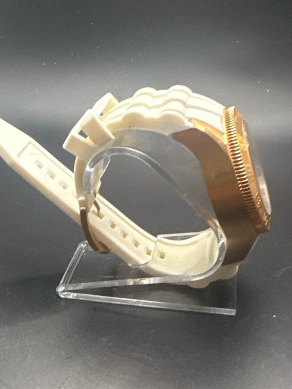 Invicta Gold Bezel Rose Gold Dial White Strap Watch